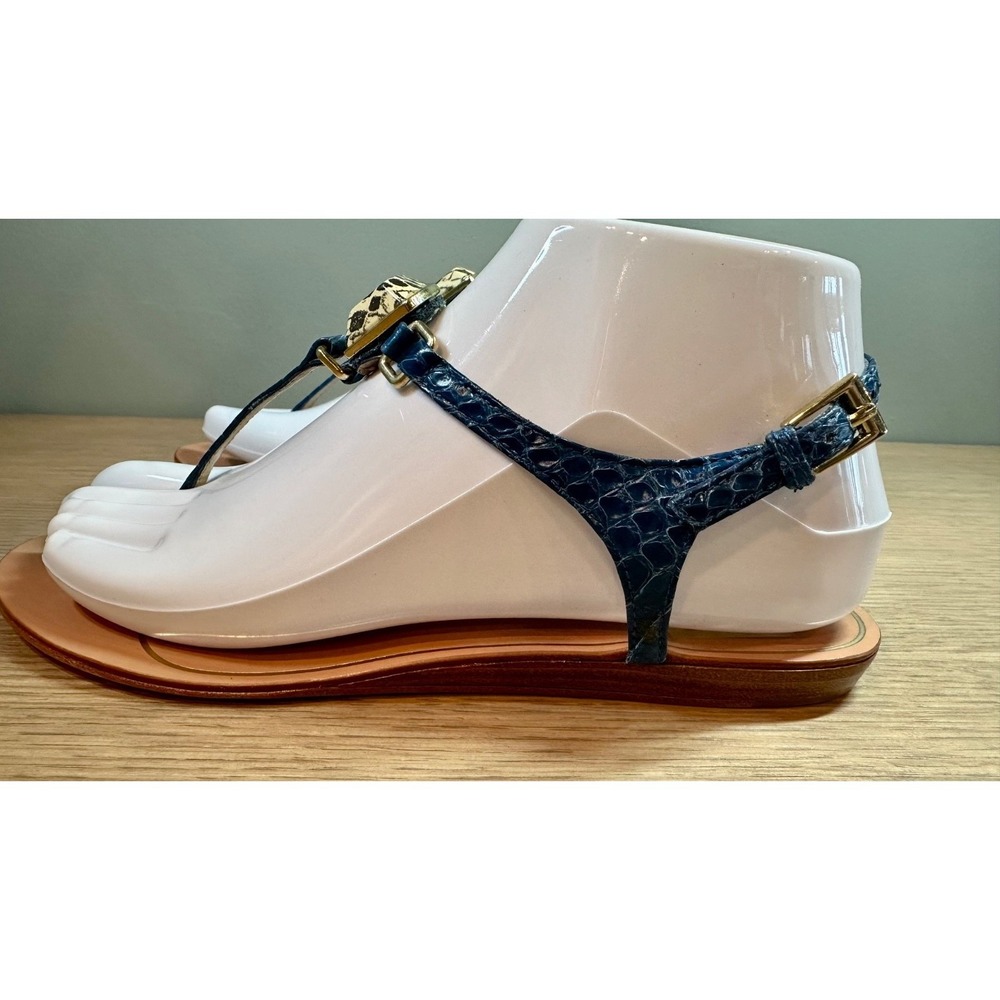 Dolce Vita Blue Croc Embossed Leather T Strap Sandals Snake Accent 7 - Picture 6 of 16